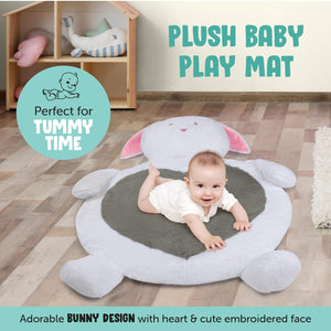 Baby Play Mat Bunny | Plush Newborn Tummy Time Play Mat | Play Mat for Baby | Ultra Soft and Cozy Stuffed Animal Floor Cushion for Toddler | Size 32x26in | Grey Bunny Rabbit