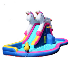 Load image into Gallery viewer, Inflatable Unicorn Themed Slide with Pool