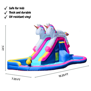 Inflatable Unicorn Themed Slide with Pool