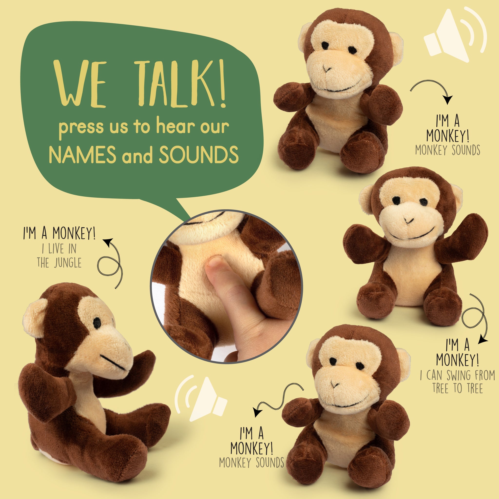 Monkey Joes Aqua Monkey Plush 20” Long Talking Monkey makes Screech Noise