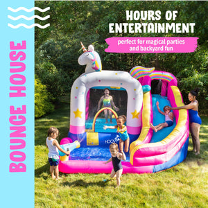 Inflatable Unicorn Themed Bounce House with Water Slide