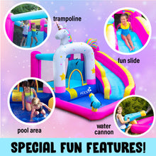 Load image into Gallery viewer, Inflatable Unicorn Themed Bounce House with Water Slide