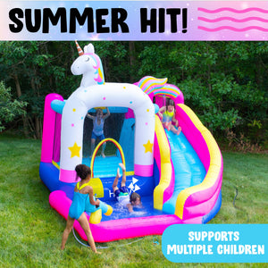 Inflatable Unicorn Themed Bounce House with Water Slide